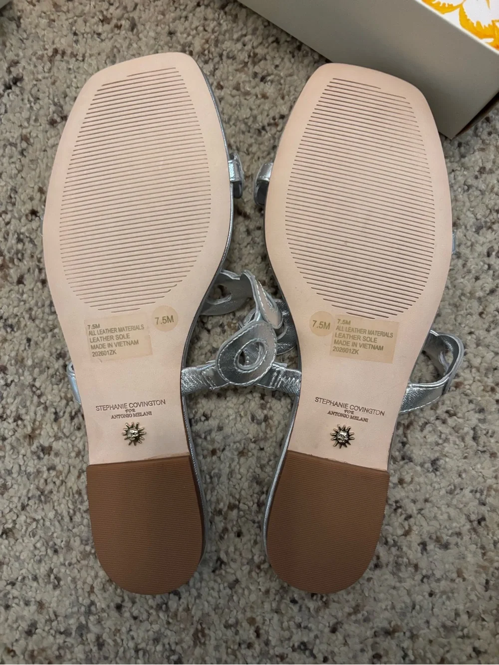ANTONIO MELANI Silver Metallic Circle-Loop Slide Sandals